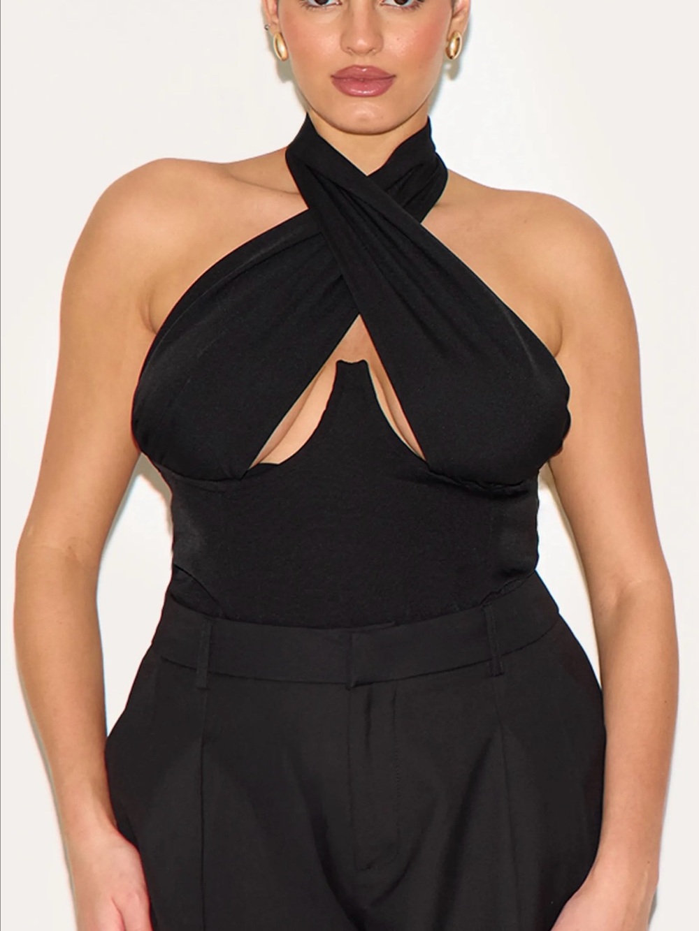 PrettyLittleThing Woven Cross Front Underwire Bodysuit